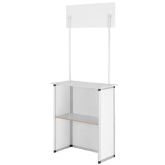 Promotion Counter Table, Portable Tradeshow Podium Table, 30.91" x 14.96" x 71.46", Display Exhibition Counter Stand Booth Fair with Wall, Pop Up Podium with Storage Rack/Carrying Bag