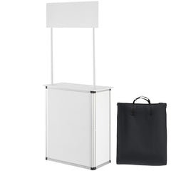 Promotion Counter Table, Portable Tradeshow Podium Table, 30.91" x 14.96" x 71.46", Display Exhibition Counter Stand Booth Fair with Wall, Pop Up Podium with Storage Rack/Carrying Bag