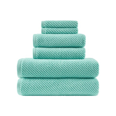 6-Piece 100% Cotton Quick Dry Diagonal Ribbed 6pcs Towel Set, Turquoise