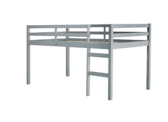 Solid Wooden, Rubber Wooden Twin Loft Bed with Ladder, Bed Platform of Strengthened Slats , Grey