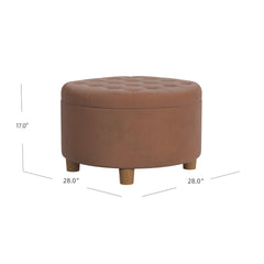 Jo Storage Ottoman, 28 Inch Round Tufted Lift Top, Spice Brown Velvet