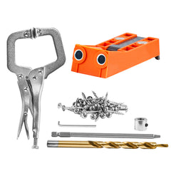 Pocket Hole Jig, 56 Pcs Mini Jig Pocket Hole System with 9" C-clamp, Step Drill, Wrench, Square Drive Bit, Drill Stop Ring, and Screws, for DIY Carpentry Projects