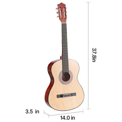 Classical Guitar, 38 Inch, Wood Classical Guitar Starter Kit for Beginners, with Nylon Strings, Gig Bag, Strap, Tuner, Extra Strings, Pick, Capo, Basswood, for Teenagers Adults Students, Natural