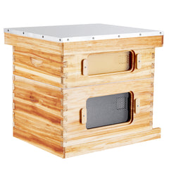 Bee Hive 20 Frame Bee Hives Starter Kit, Beeswax Coated Cedar Wood, 1 Deep + 1 Medium Bee Boxes Langstroth Beehive Kit, Transparent Acrylic Windows with Foundations for Beginners Pro Beekeepers
