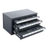 Drill Bit Dispenser Cabinet, Three-Drawer Drill Bit Organizer Cabinet for 1/16" to 1/2", Steel Drill Dispenser Organizer Cabinet with Labels, Stackable Drill Dispenser for Drill Bit Storage