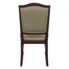 Dark Cherry Finish Dining Chairs Set of 2 Upholstered Seat and Back Nailhead Trim Wooden Furniture Side Chairs Set