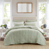 3-Piece King Cotton Gauze Embroidered Quilt Set,Sage