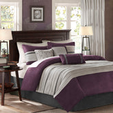 7 PC Pieced Faux Suede Comforter Set Purple King
