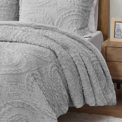 Full/Queen Embroidered Medallion Faux Fur Ultra Plush Comforter Mini Set