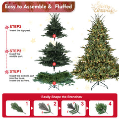 4FT Full-Shape Christmas Tree with 150 UL Lights – PE/PVC Mixed Branches, 673 Tips, Wide Base for Spacious Areas, Hinged Structure, Stable Metal Stand