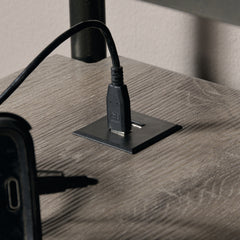 Industrial L-Shaped Desk with Built-In Usb Ports And Grommet Holes, Brown Finish