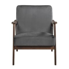 Vandie Accent Club Chair, Light Brown Velvet, Solid Rubberwood Frame
