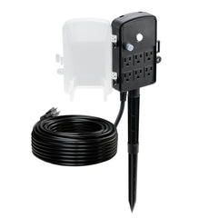 Outdoor Power Stake, 100 FT Extension Cord, Outdoor Power Strip Weatherproof with Cover and Overload Protection, 6 Outlets, 13A/1625W, Waterproof Multi-Outlet Yard Stake for Christmas Lights