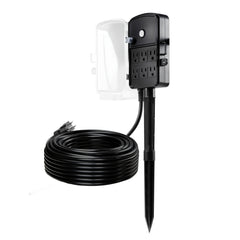 Outdoor Power Stake, 100 FT Extension Cord, Outdoor Power Strip Weatherproof with Cover and Overload Protection, 6 Outlets, 13A/1625W, Waterproof Multi-Outlet Yard Stake for Christmas Lights