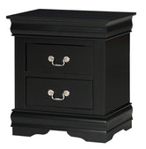 1pc Black Finish Two Drawers Louis Philip Nightstand Solid Wood Contemporary & Simple Style