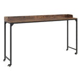 Rustic Brown Wood Finish Multipurpose Over the Bed Desk with Adjustable Height, Metal Legs with Casters, Overbed Table 1pc, Laptop Table for Bed, Breakfast Table