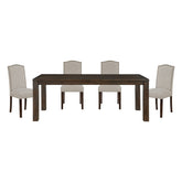 5pc Dining Set Dark Brown Finish Table and Taupe Fabric Upholstered 4x Side Chairs Wooden Modern Dining Kitchen Furniture