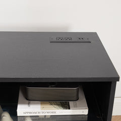 TV Stand Electric Fireplace TV Stand with Glass Shelves, 3D Fireplace TV Stand with LED Lights Wood with USB Charging Outlet Modern Television Table Center for TV up to 32-62" Black 58''W*15.4''D*24.4