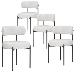 Dining Chairs Set of 4,Mid-Century Modern Kitchen Chair Curved Backrest Round Upholstered Sherpa Dining Chairs with Metal Legs