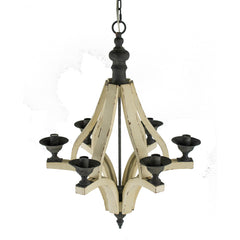 6 - Light Wood Chandelier, Hanging Light Fixture with Adjustable Chain for Kitchen Dining Room Foyer Entryway, Bulb Not Included
