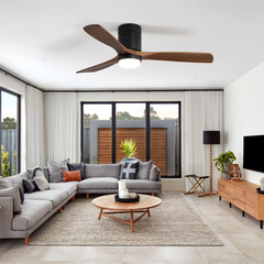 52 Inch Indoor Ceiling Fan With Lights 3 Solid Wood Fan Blade Noiseless Reversible Motor Remote Control With Light