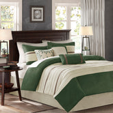 7 PC Pieced Faux Suede Comforter Set Green King