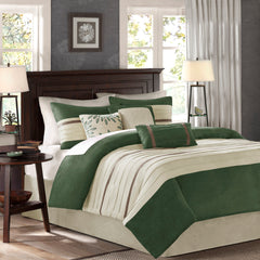 7 PC Pieced Faux Suede Comforter Set Green King