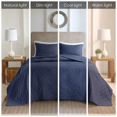 3 Piece Reversible Bedspread Set Navy King/Cal King