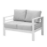50" All-Weather Aluminum Patio Loveseat with Thick Light Gray Cushions & White Frame