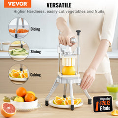 Commercial Vegetable Fruit Chopper, Stainless Steel French Fry Cutter with 4 Blades 1/4" 3/8" 1/2", 6-wedge Slicer, Chopper Dicer with Tray, Heavy Duty Cutter for Potato Tomato Onion Mushroom