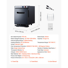Hot Towel Warmer, 1.1 gal Small Towel Warmer Cabinet with Clip & Stainless Steel Rack, Holds up 8-12 Towels, Portable All-Round Heating Cabinet for Spa, Barber, Manicures, Massage, Salon, Black