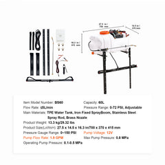 ATV Spot Sprayer, 15.9 Gal/60 L ATV/UTV Broadcast Sprayer with A Nozzle Boom, 12 V Pump Weed Sprayer with Water Tank, 1.9 GPM Flow Rate, Adjustable 0-72 PSI, 20FT Hose, White