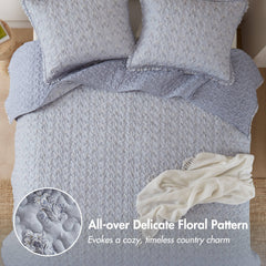 3-Piece King/Cal King 3 Piece Ruffle Printed Quilt Set,Blue