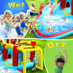 7 in1 Inflatable slide water park bouncing house outdoor Soccer garden bouncer with Splash pool & Water gun & Climbing wall & Basketball & Football