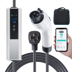 Level 2 Portable EV Charger, 40A 240V, Electric Vehicle Charger with 25 ft Charging Cable NEMA 14-50P Plug, 40A/32A/24A/16A Adjustable Current Plug-in Home EV Charging Station for SAE J1772 EVs