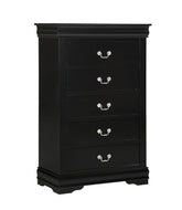 1pc Black Finish Five Drawers Louis Philip Chest Solid Wood Contemporary Sleek Ample Storage
