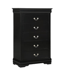 1pc Black Finish Five Drawers Louis Philip Chest Solid Wood Contemporary Sleek Ample Storage