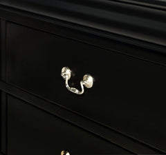 1pc Black Finish Five Drawers Louis Philip Chest Solid Wood Contemporary Sleek Ample Storage