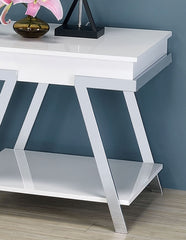 Contemporary Style White 1pc End Table High Gloss Finish Chrome Frame Gorgeous Living Room Furniture