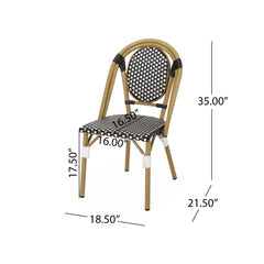 Outdoor PE Ratten and Aluminum French Bistro Chair, Set of 2, Black & White, Bamboo Print Finish