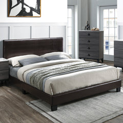 Modern Brown 1pc Queen Size Bed Faux Leather Upholstered Bedframe Bedroom Furniture Adjustable Headboard