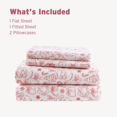 3-Piece Twin 100% Cotton Flannel Pigment Printed Sheet Set,Holiday Doodles