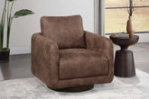 Gorgeous Walnut Color Leather Like Fabric 1pc Swivel Accent Chair Upholstered Living Room Chair Wooden Base