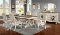 Rustic Style 2pc Side Chair Upholstered Seat Intricate Wood Inlay Detail Antique White Finish Dining Room