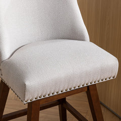 Counter Height Swivel Barstools, 26'' H Seat Height Upholstered Bar Stools Set of 2, Fabric in Ivory