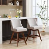Counter Height Swivel Barstools, 26'' H Seat Height Upholstered Bar Stools Set of 2, Fabric in Ivory
