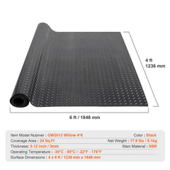 Diamond-Plate Rubber Flooring Roll, 3 mm x 4 ft x 6 ft Garage Floor Mat, SBR Rubber Garage Flooring Roll, Easy to Clean, Diamond Plate Rubber Mat for Under Cars, Garage Industry Gym, Black