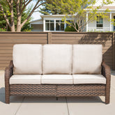 70.9" PE Wicker Rattan Outdoor Furniture Set, 3 Seat Sofa with Beige Deep Seat Cushions
