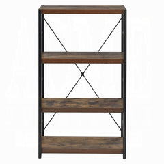 Industrial Style 1pc Bookshelf Black Metal Frame Wooden Weathered Oak Finish Home Office Furniture