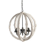 22 Inch 6 Light Wood Chandelier, Candelabra Style,Classic, White Finish